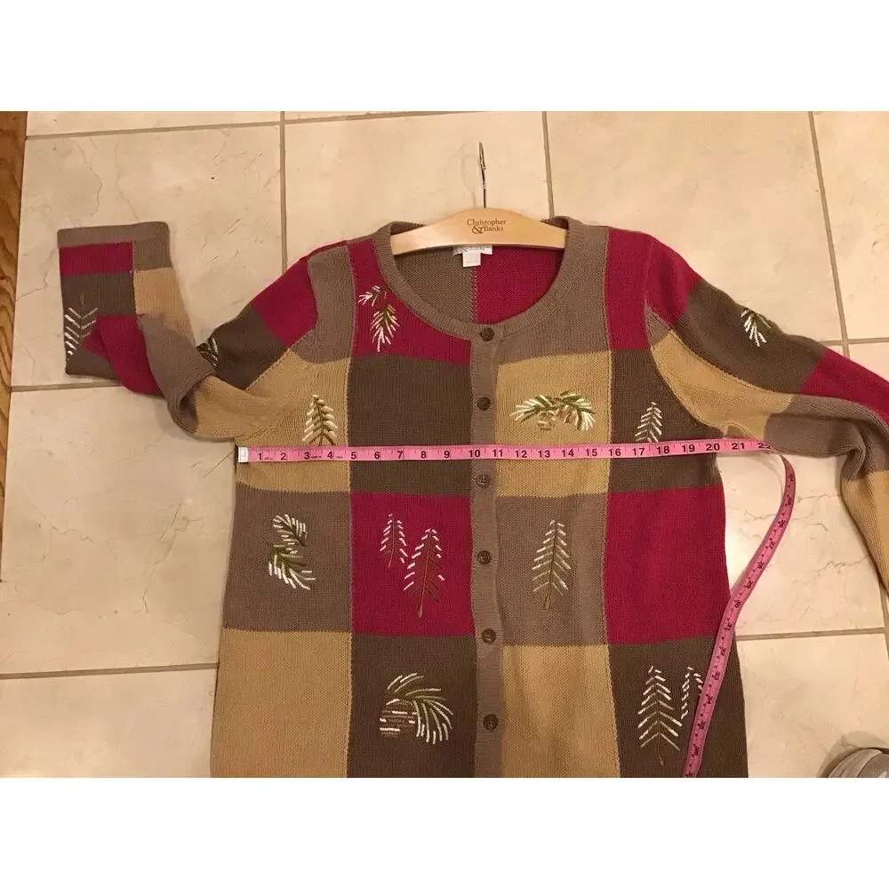 Christopher&Banks Fall Patchwork Embroidery Artsy Whimsy Cardigan L Grandmacore